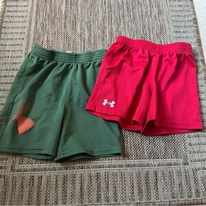 Under Armour 3t lot of Red and Green Boys Athletic Shorts with Elastic Waists
